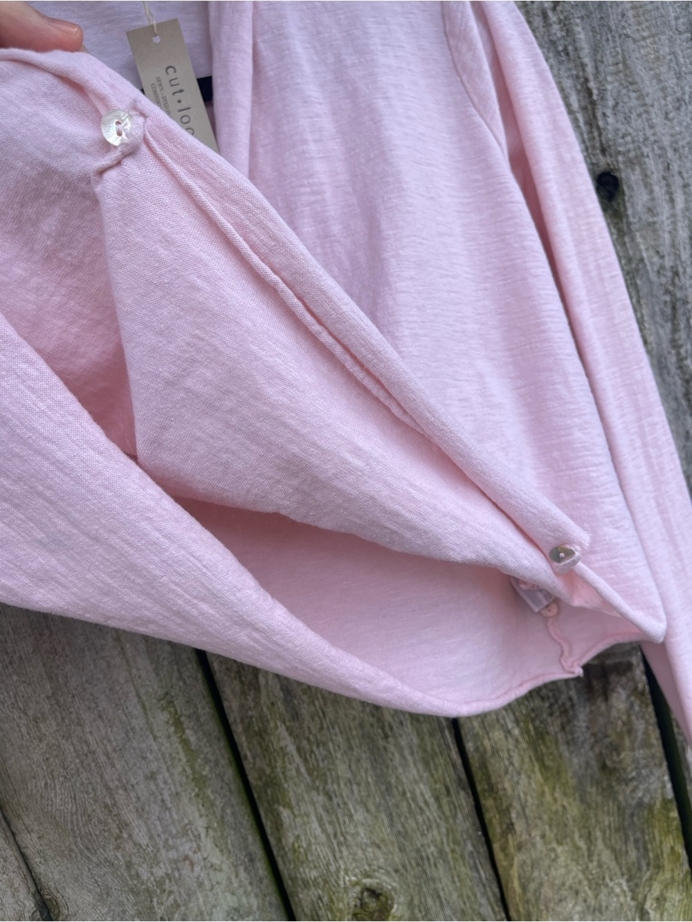 NWT Cut Loose Pink Cotton Linen Natural Fibers Crop Wrap Cardigan USA - Size M - Picture 5 of 11